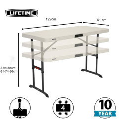 Dimension table pliante 122 x 61 cm