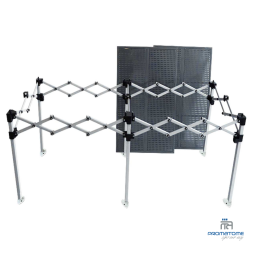 Comptoir pliant avec deux plateaux en acier