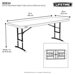 Dimension table pliante beige 183 x 76 cm