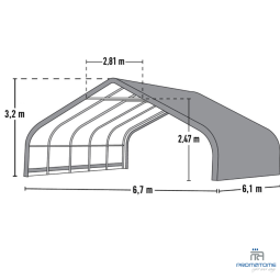 Dimension abri souple 670  x 730 cm soit 46,9 m2