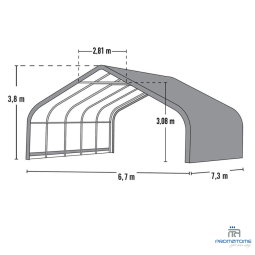 Dimension Abri Souple pour animaux 6,70 x 7,30 m - 46,9 m²