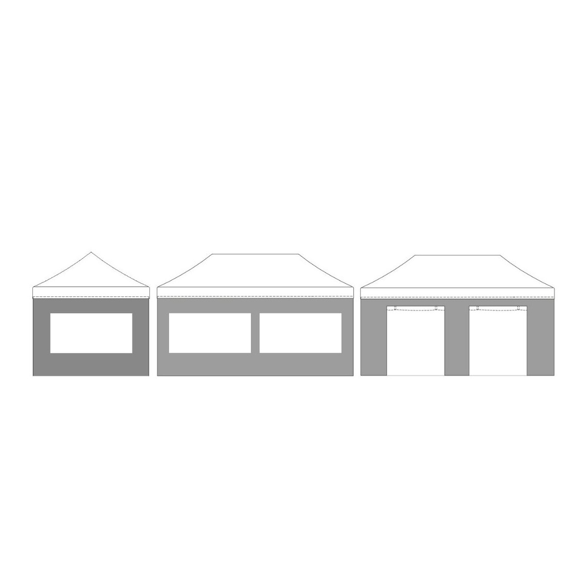 Kit de 1 mur porte de 6m, 2 murs fenêtres de 3m et 1 mur fenêtre de 6m.